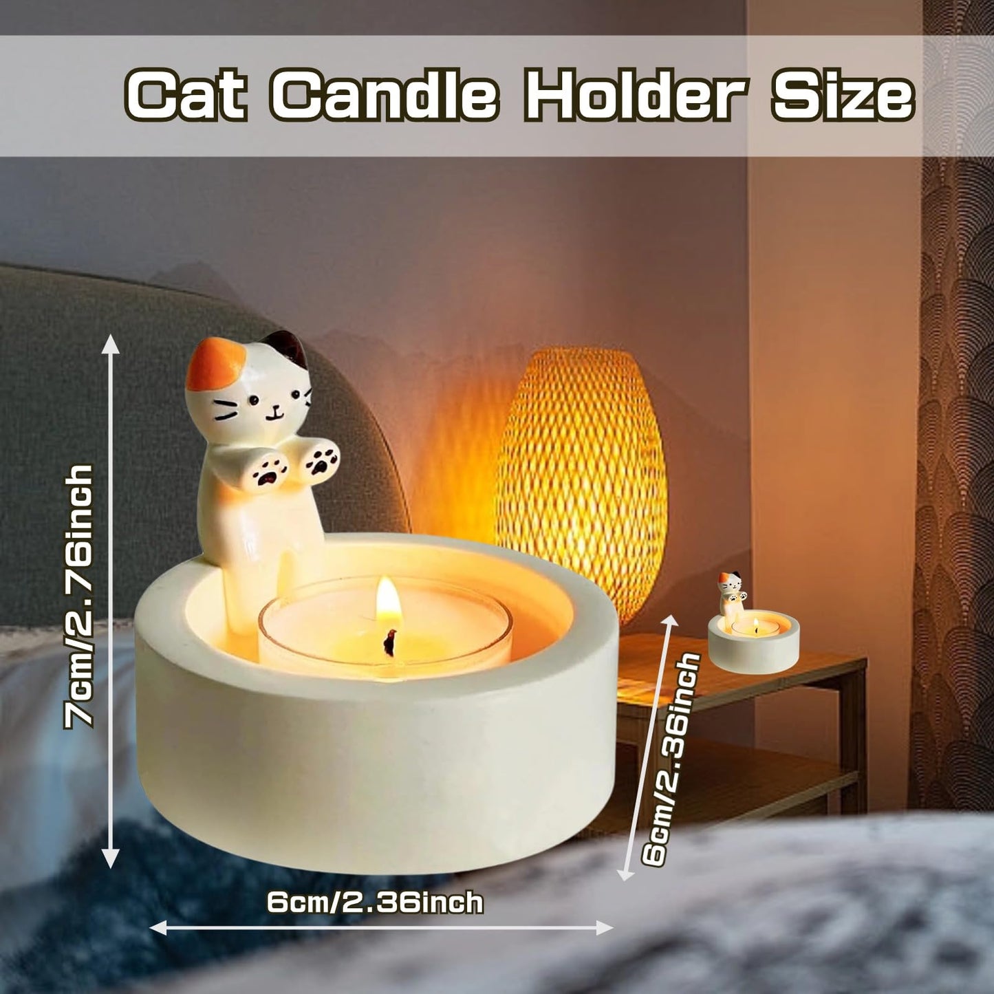 MOONDKIST Candle Holder, Cartoon Animals Candle Holder Decor, Cute Resin Candlestick Holders, Girl Gifts for Wome (Cat)