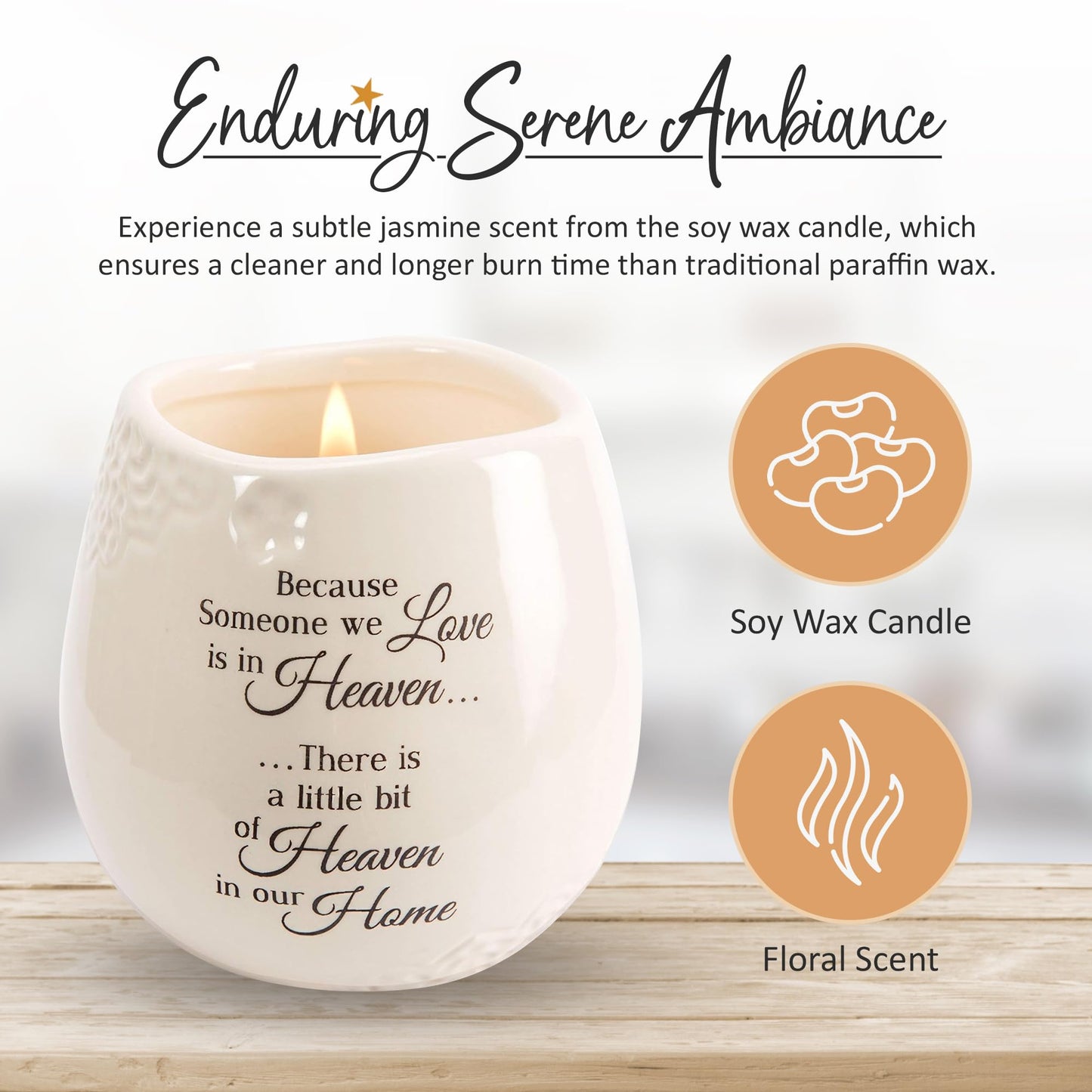 Pavilion 'In Memory, A Bit of Heaven' 19177 - White Ceramic Candle with Soy Wax in a Delicate Floral Scent, Thoughtful Sympathy, Remembrance, and Condolence Gift - 8 Ounces