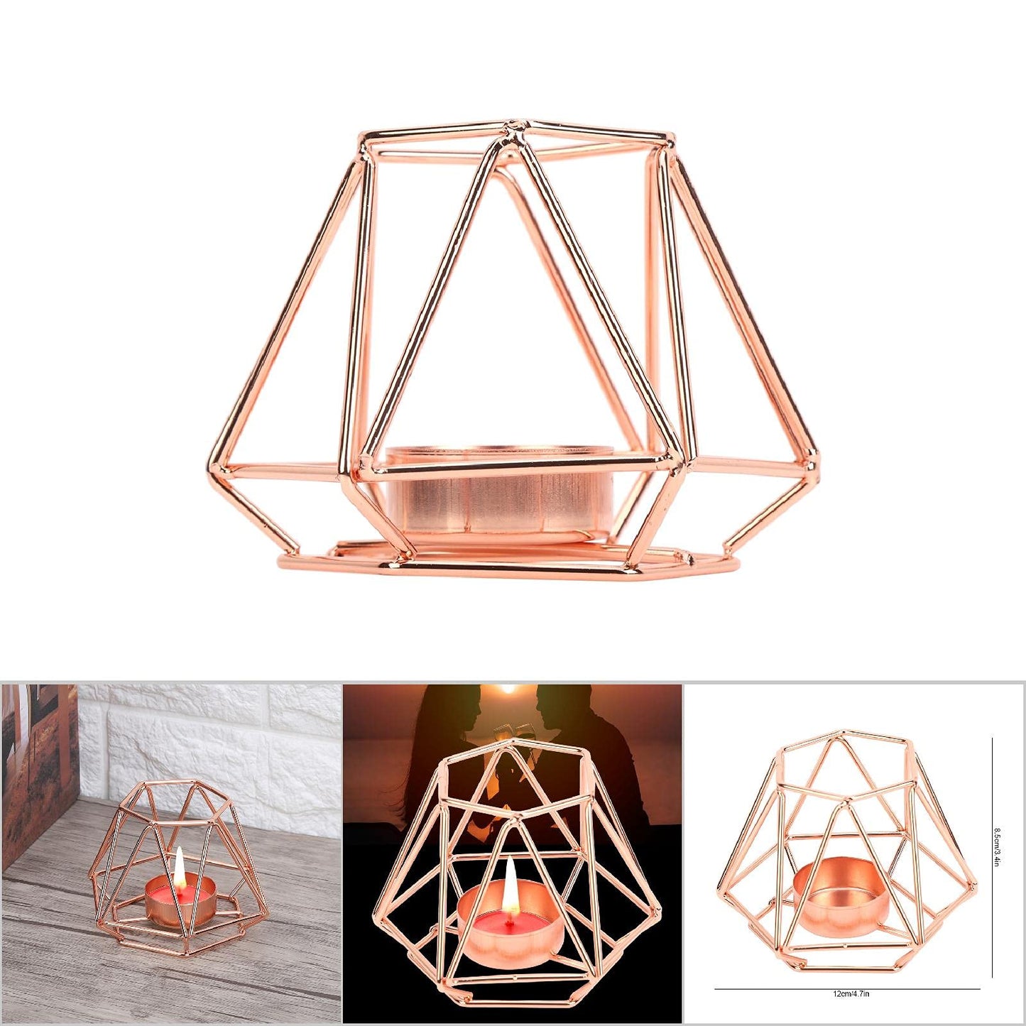 Geometric Tealight Candle Holders Gold, Metal Design Tea Light Votive Holders, Iron Hollow Candlestick for Art Decor