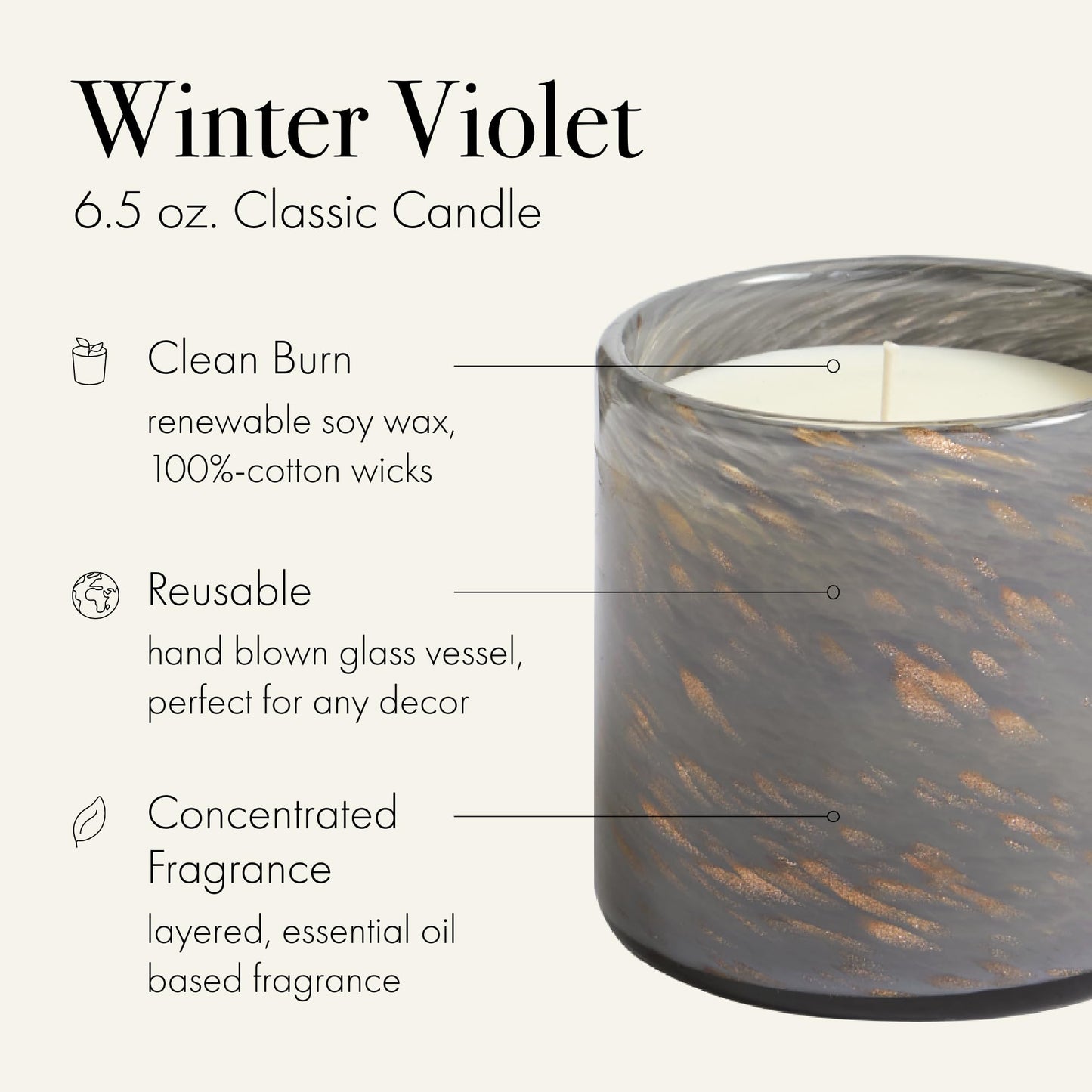 LAFCO New York 2025 Holiday Classic Candle, Winter Violet - 6.5 oz - 50-Hour Burn Time - Reusable, Hand Blown Glass Vessel - Made in The USA