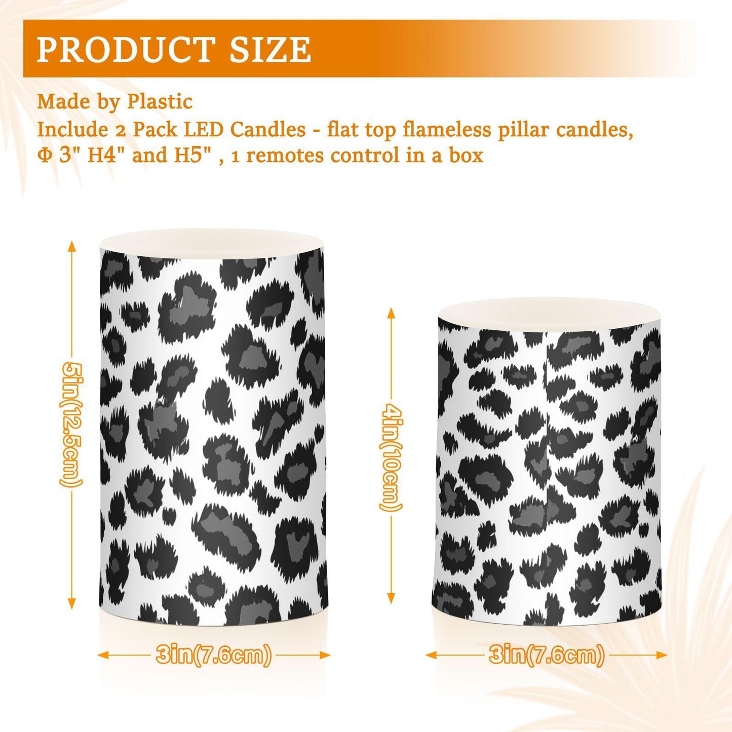 WEVIBOFU Black Grey Leopard Pattern Flickering Flameless Candles LED Battery Operated with Remote Timer Pillar Candles for Home Birthday Wedding Christmas Decor, Set of 2