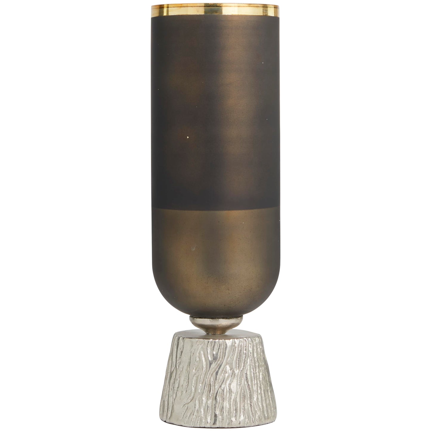 Deco 79 Glass Colorblock Candle Holder with Gold Accents and Textured Silver Base, 6" x 6" x 20", Bronze