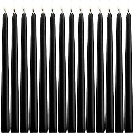 JHENG 10 Inch BlackTaper Candles, 14 Pack Tall Unscented Dripless Candles with Cotton Wicks Perfect for Dinner, Party, Wedding or Farmhouse Decor, 7-8 Hour Burn Time- 7/8'' Base (Black)