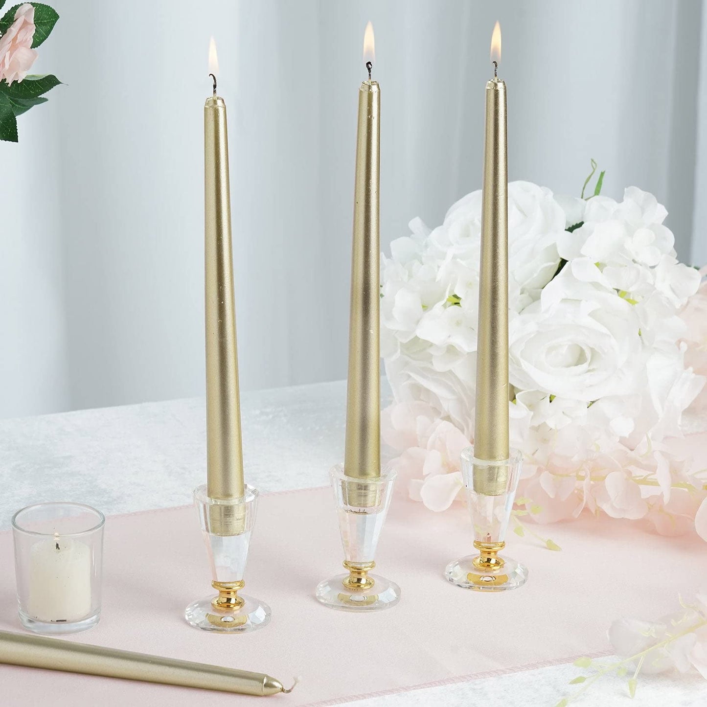 Tableclothsfactory 10" Tall Premium Quality Dripless Unscented Gold Taper Candles Wedding Dinner Candles Set of 12