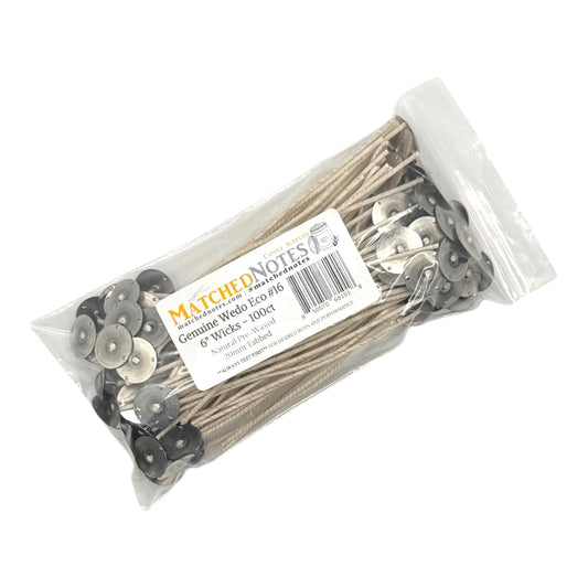 100ct Genuine Eco 16 Candle Wicks - 6" Length - 20mm Wick Tab - Natural Wax Coating - Top Selling Wick