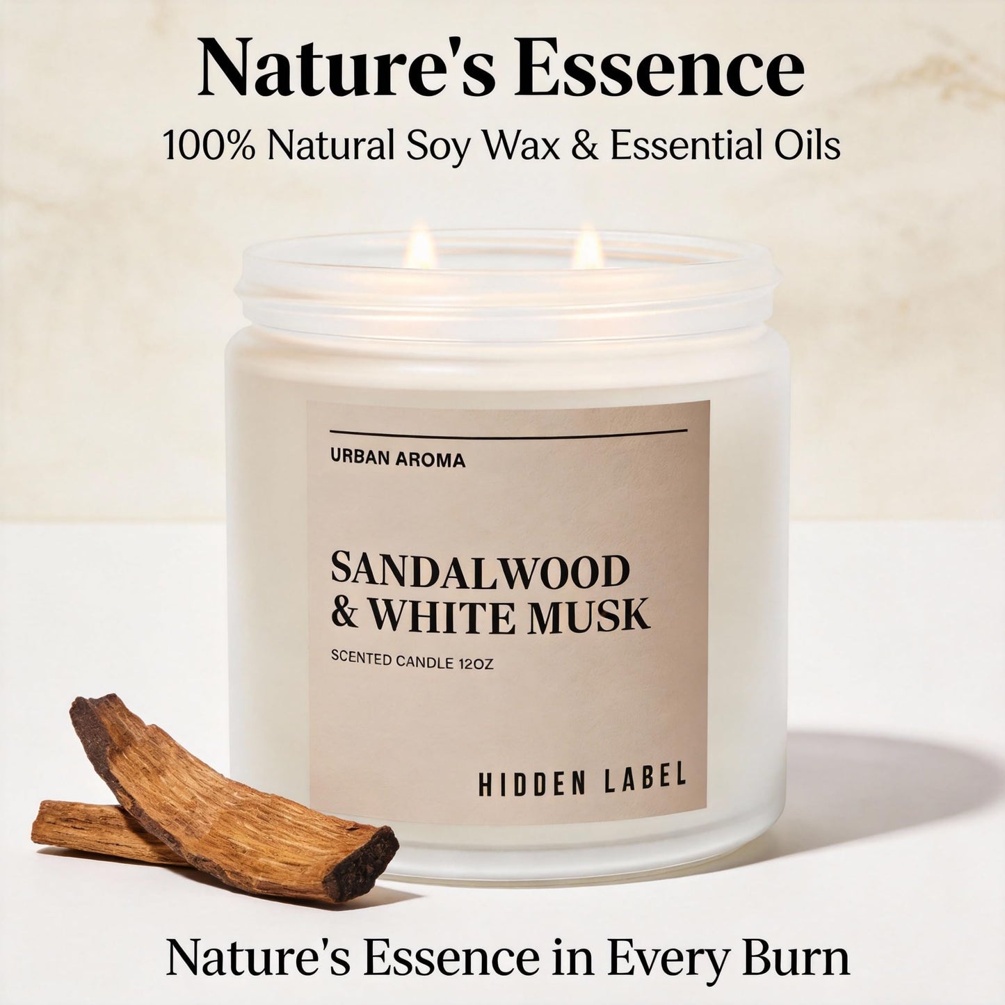 Sandalwood White Musk Scented Candle, 12oz Natural Soy Wax, 2 Wick Aromatherapy Candles for Home, 70Hours Burn Time, Non Toxic, Clean Burn, Gifts for Women, Yoga, Stress Relief, Relaxation