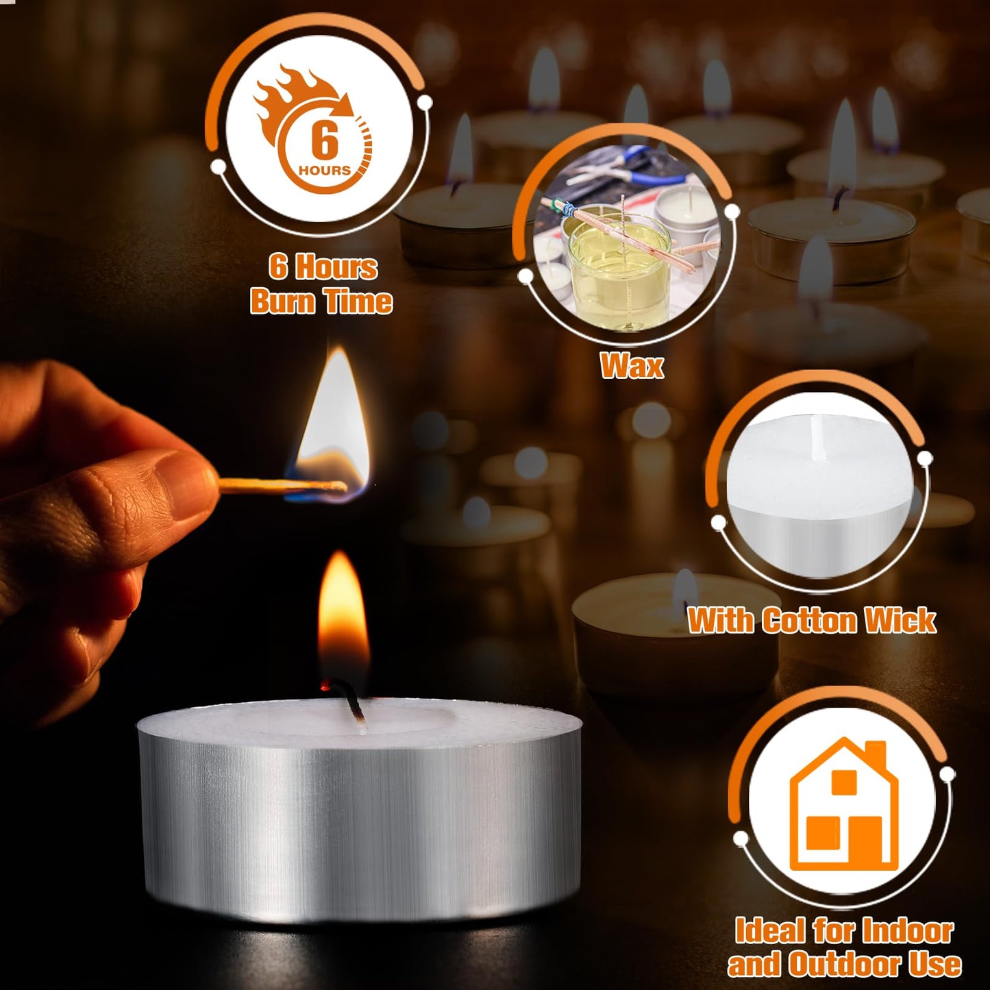 Erinnmy 100 Pack Tea Light Candle,Unscented Tealight Candles,6 Hours Long Burning White Tealights,Tea Candles Bulk Burn Evenly,Small Tea Candle for Emergency Dinner Home Weddings