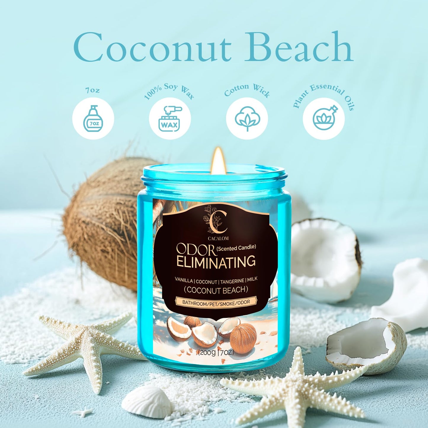 Coconut Odor Eliminating Candles, Pet Scented Candles for Home, Single Wick Soy Candle Gifts for Women, Men, Ideal for Creating Relaxing Atmosphere, Over 50 Hours of Burn Time