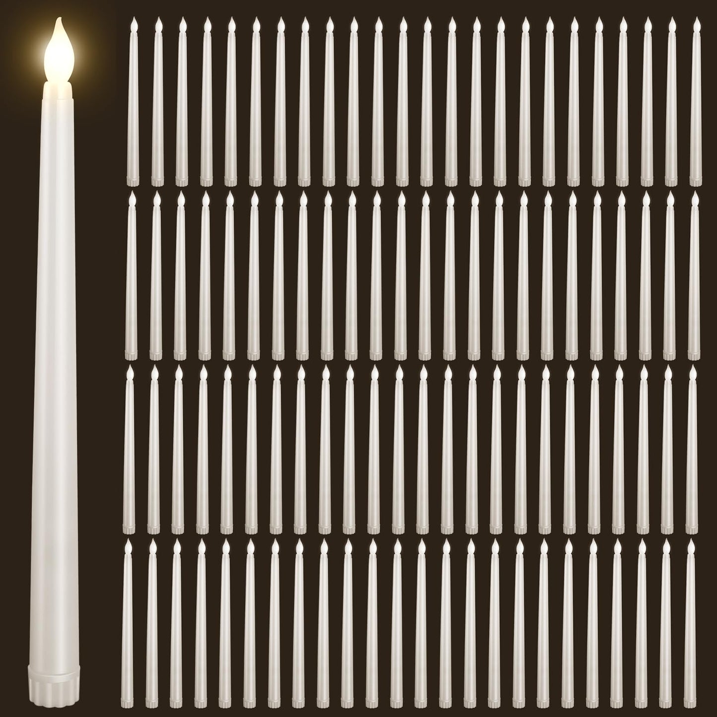 Bazayona 96pcs Flameless Flickering LED Taper Candles Bulk Battery Operated Candles for Christmas Halloween Birthday Wedding Party, (Ivory, 11 inch, 96pcs)