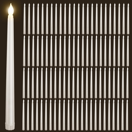 Bazayona 96pcs Flameless Flickering LED Taper Candles Bulk Battery Operated Candles for Christmas Halloween Birthday Wedding Party, (Ivory, 11 inch, 96pcs)