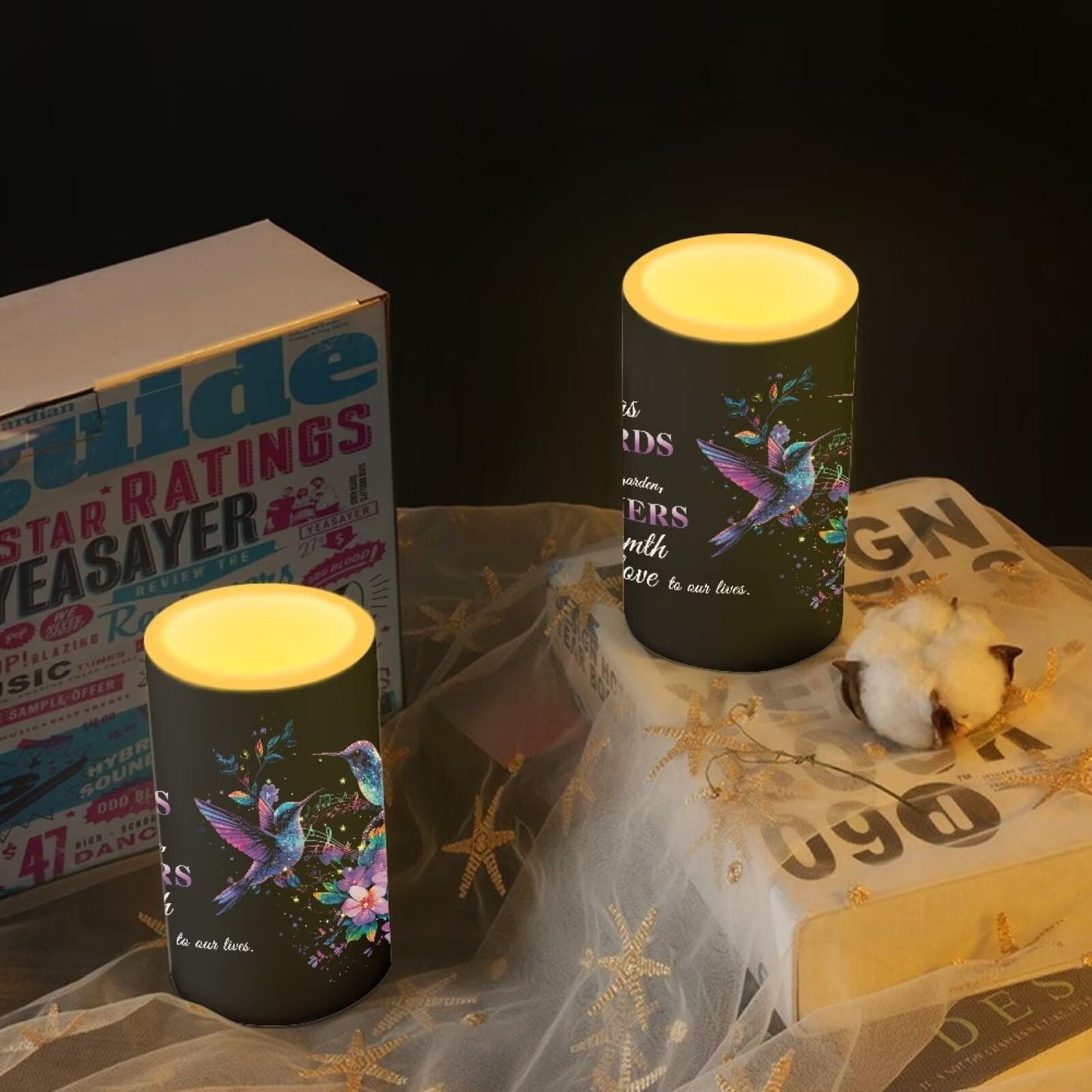 Luarisgur Mothers Day Gifts Flameless Candles with Remote Hummingbirds Floral Note LED Candles Battery Operated Electric Candles Flickering Warm Light for Home Bedroom Living Room Decorations