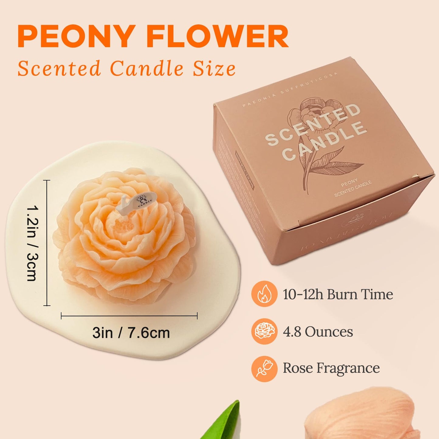 3 Inch Purple-Pink and Light-Peach Peony Flower Shape Candle for Women - Aromatic Pastel Aesthetic Candle with Fragrance - Christmas Gift for Friends Colleagues and Classmates