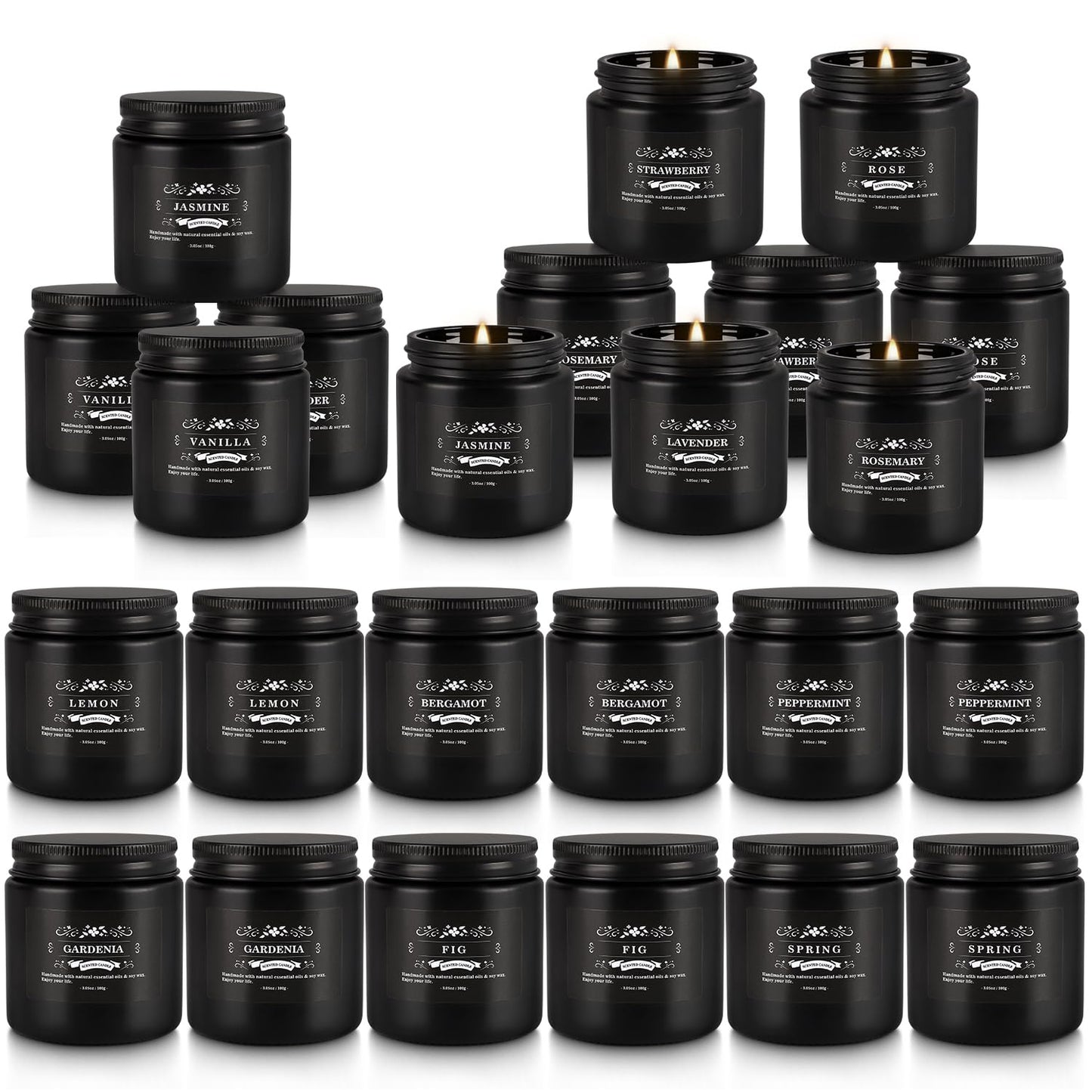 Scented Candle Set 24 Pack,Black, Candle for Home Scented, Odor Eliminating, Stress Relief, Long Lasting Soy Wax Gift Set