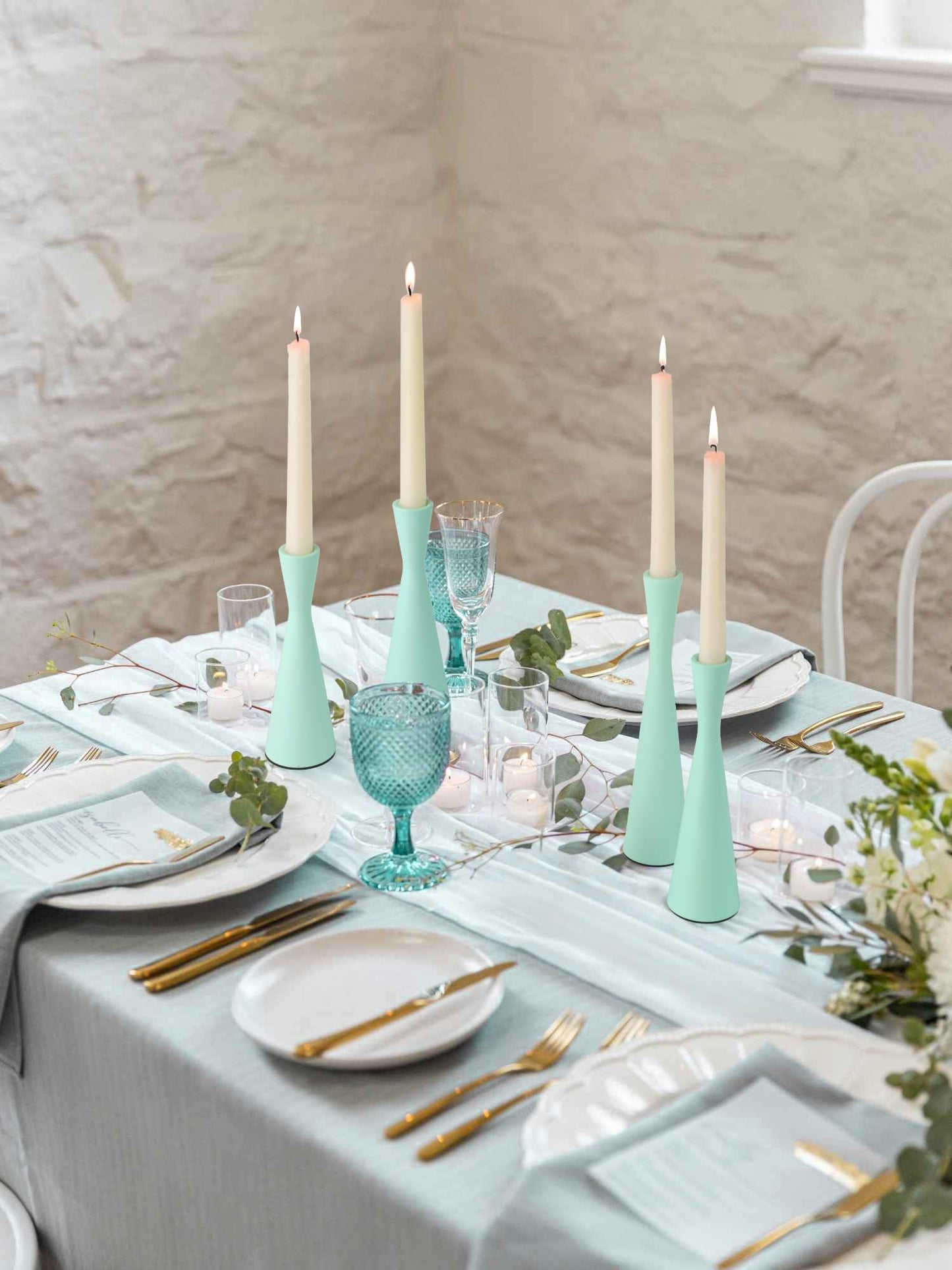 Vixdonos Taper Candle Holders Metal Candlestick Holders Set of 3 Table Mantel Decorative Candle Stand for Dinning,Party，Wedding,Home Decor(Light Green)