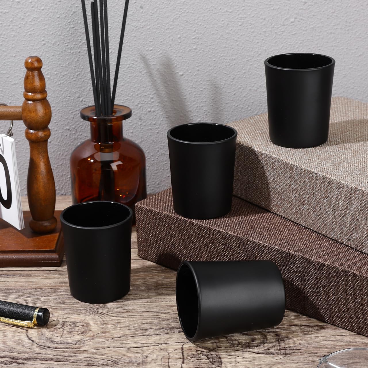 Healifty Matte Black Candle Holders, Set of 4 2-Inch Votive Glass Vessels for Table Centerpiece, Frosted Tealight Cups for Valentine’s Day and Modern Wedding Decor