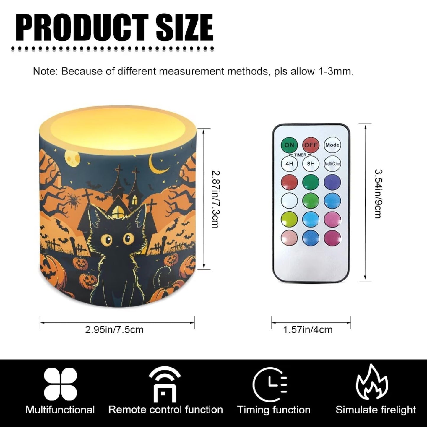 Merkmak Pack of 4 Flameless Candles Halloween Battery Operated Candles with Remote and Timer Flickering LED Elictric Pillar Tealights for Indoor Outdoor Party Decorations, Pumpkin Black Cat