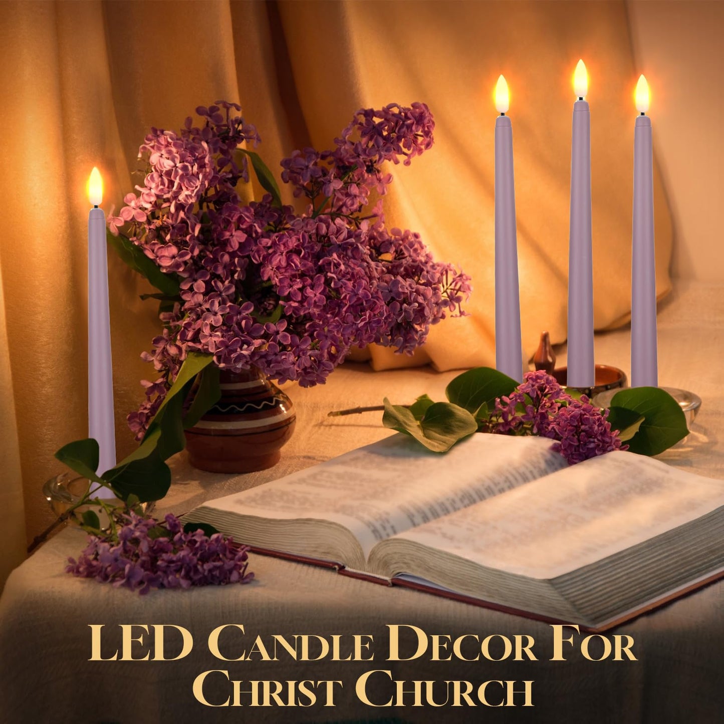 Macarrie 24 Packs Flameless Taper Candles Battery Operated Fake 11 Inch Long Candlelight LED Flameless Candlesticks Flickering Tapered for Summer Fall Wedding(Light Purple)