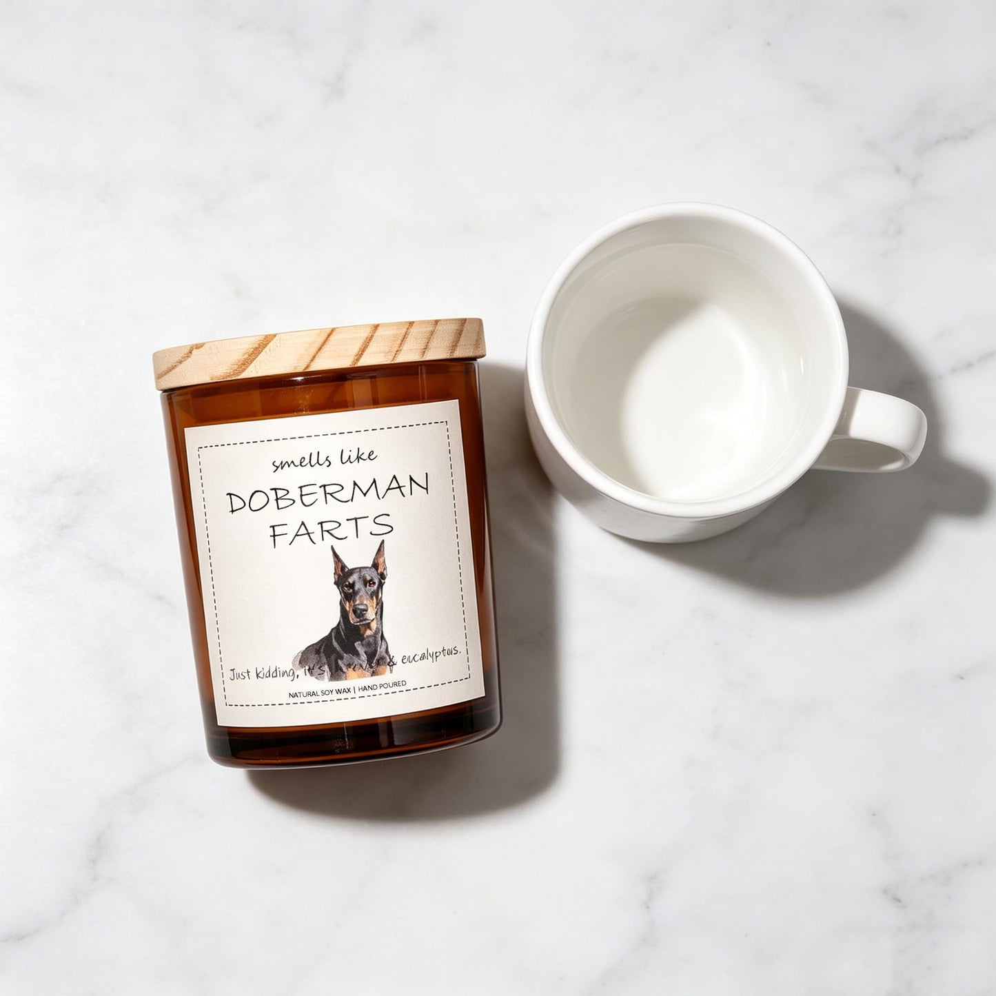 Doberman Gifts & Decor, Doberman Pinscher Gifts, Smells Like Doberman Farts Candle - Lavender & Eucalyptus, Crafted by Natural Soy Wax & Natural Essential Oils