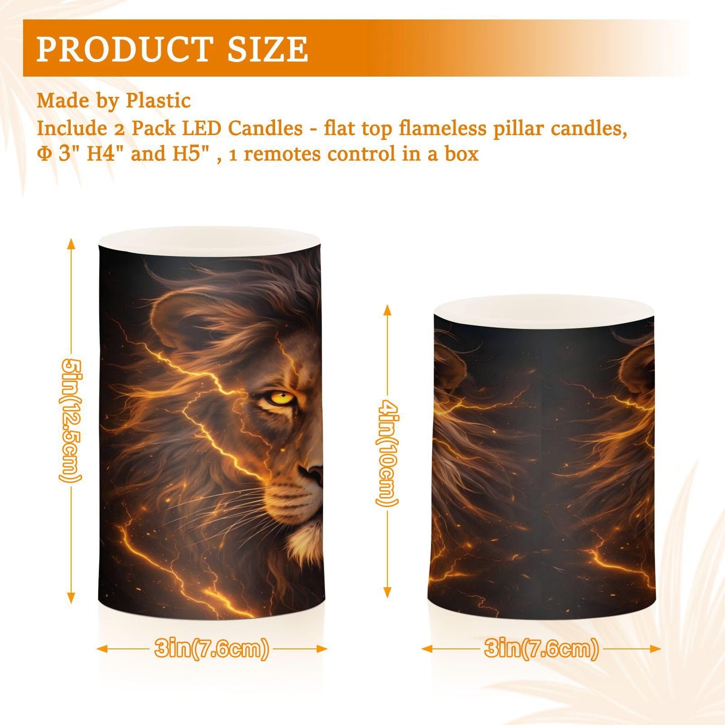 KGLDSNM Golden Lion LED Flameless Flickering Candle with Remote Timer Battery Operated for Indoor Outdoor Party Holiday Home Decor 2 Pack