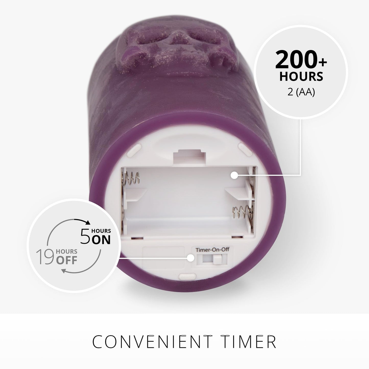 Luminara Chalky Skull LED Candle, Imperial Purple, Moving Flame, Gothic Halloween Decor, Battery Operated Flameless Unscented Wax Timer Indoor