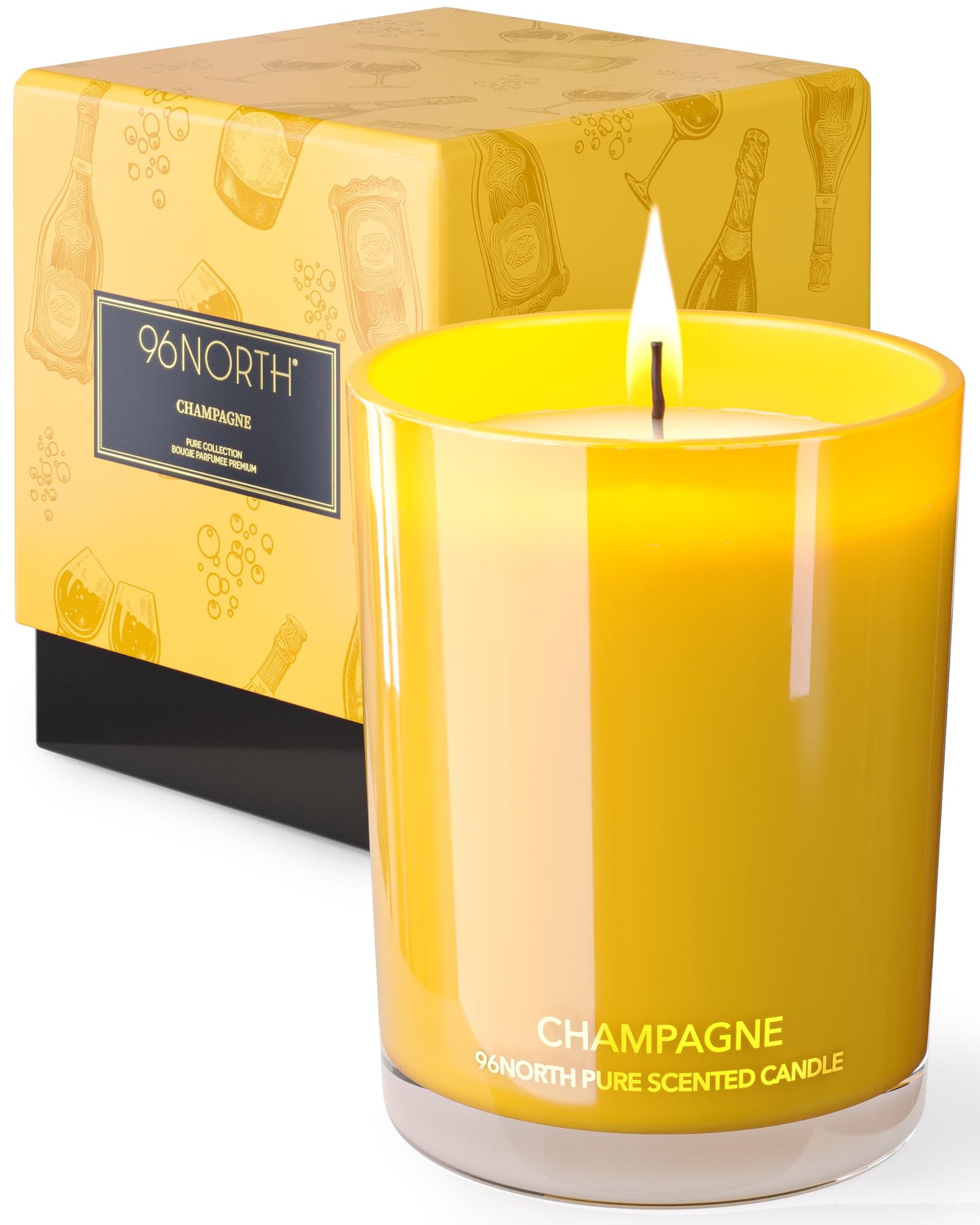 96NORTH | Pure Champagne Candle | 100% Natural Soy Wax | One Wick Jar Candle | Natural Fragrance Technology | Non Toxic | Up to 35 Hours Burning Time | Aromatherapy Gift for Men and Women