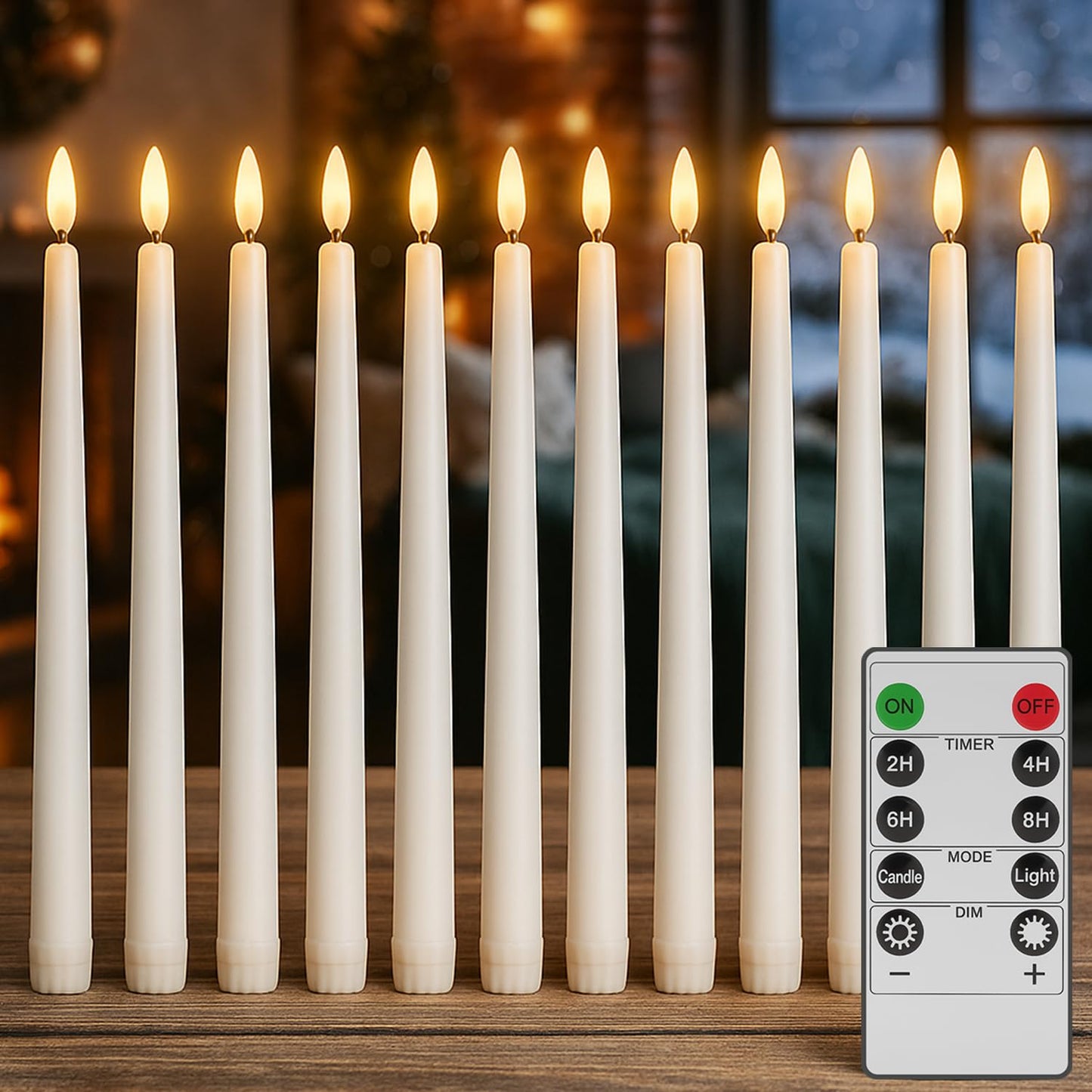 Supply Sure 12 Pcs Flameless LED Taper Candles with Remote Timer | Battery Operated (Battery NOT Included) White Fake Candlesticks for Window & Christmas Decor (Pack of 12)