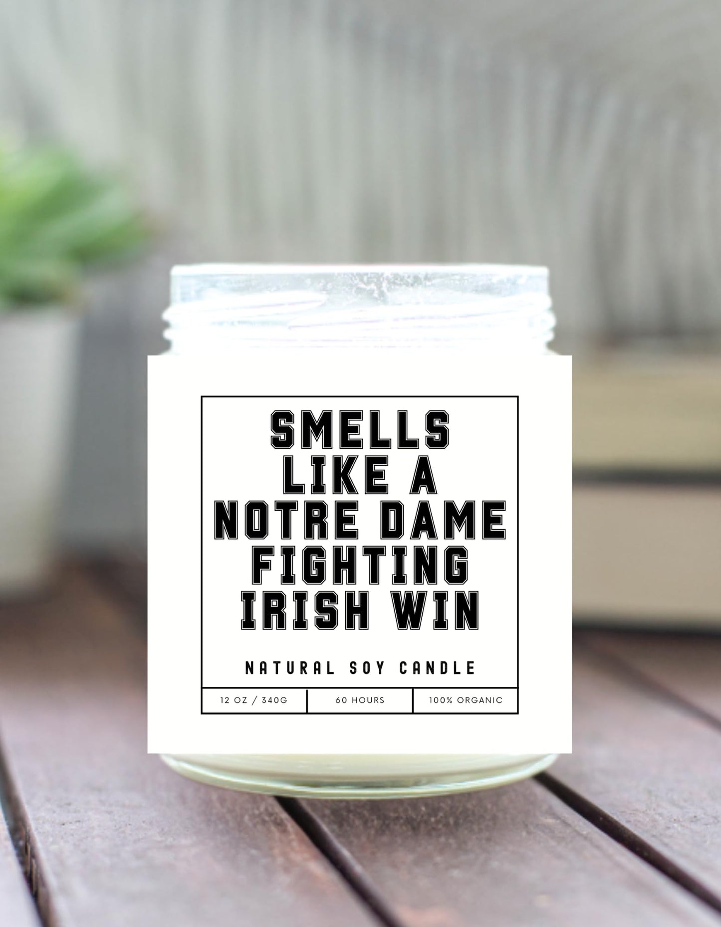 Smells Like A Notre Dame Fighting Irish Win - Scented Soy Wax Candle (8.0 oz) 50-60 Hour Burn Time, Cotton Wick, Frosted White Glass Jar (Vanilla)