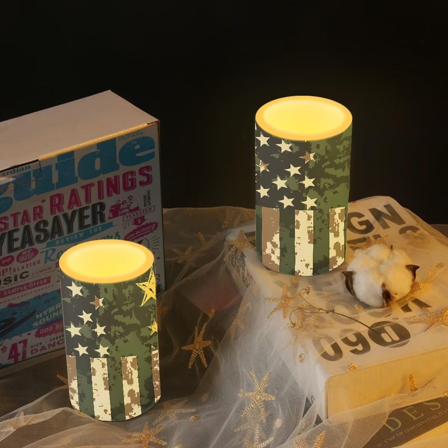 Luarisgur Flameless Candles LED American Flag Decorative Candles Battery Operated Ornage Flickering Candles with 18-Key Remote Timer Pillar for Home Living Room Party Table Decorations