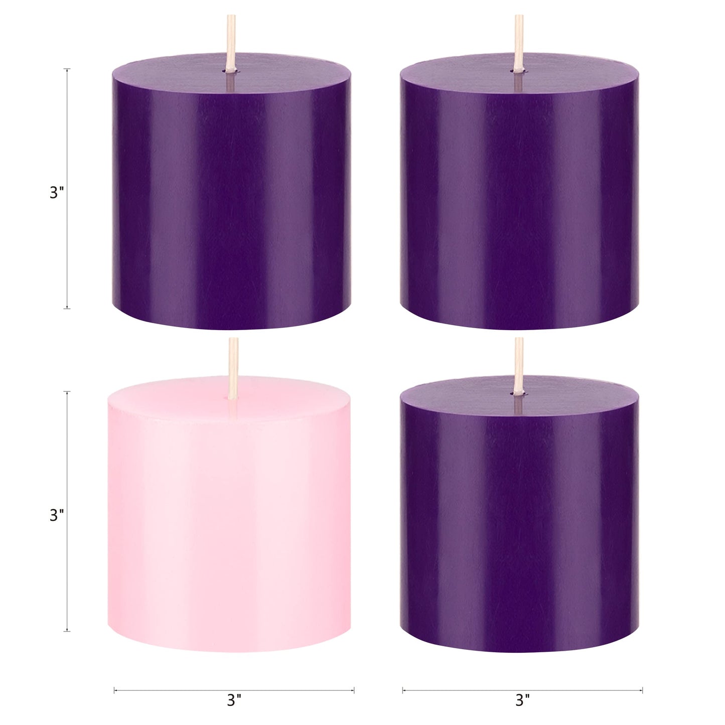 Mega Candles 4 pcs Unscented Christmas Advent Candles Set, Hand Poured Premium Wax Round Pillar Candle 3 Inch x 3 Inch, Holidays, Occasions, Events, Festivities, Devotional, Church, Wreath, Gifts