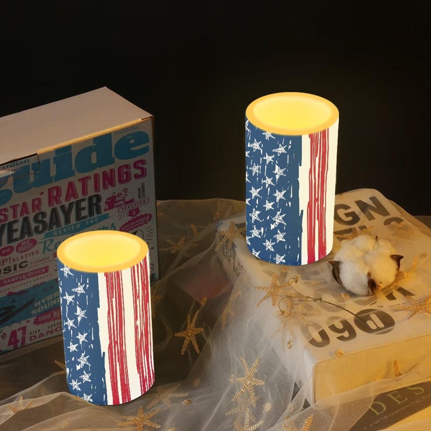 NETILGEN Patriotic USA Flag Flameless LED Candles with Battery Operated Set of 2 with Timer Remote Control July 4th American Flag Independence Day Decor