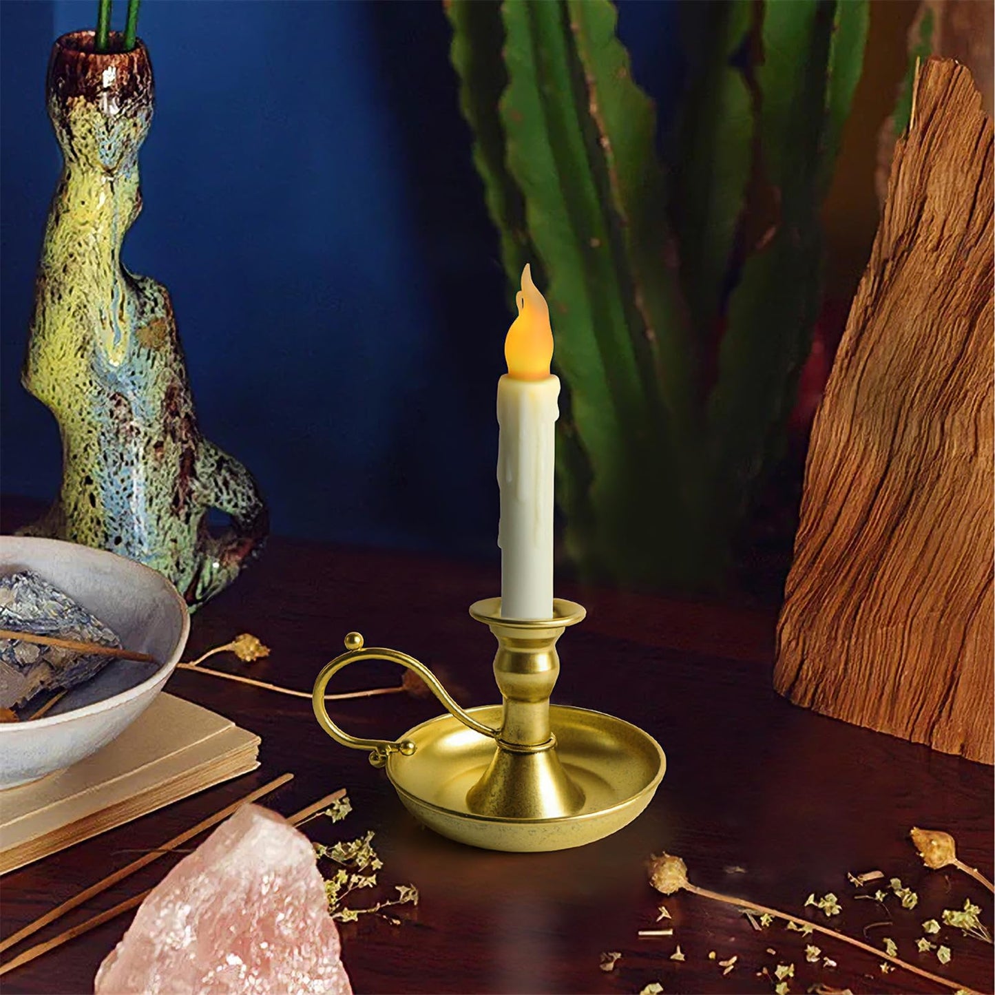 Elegant Antique Metal Holders and Flamless LED for Living Room and Special Event Decors with Secure Base Festival LED