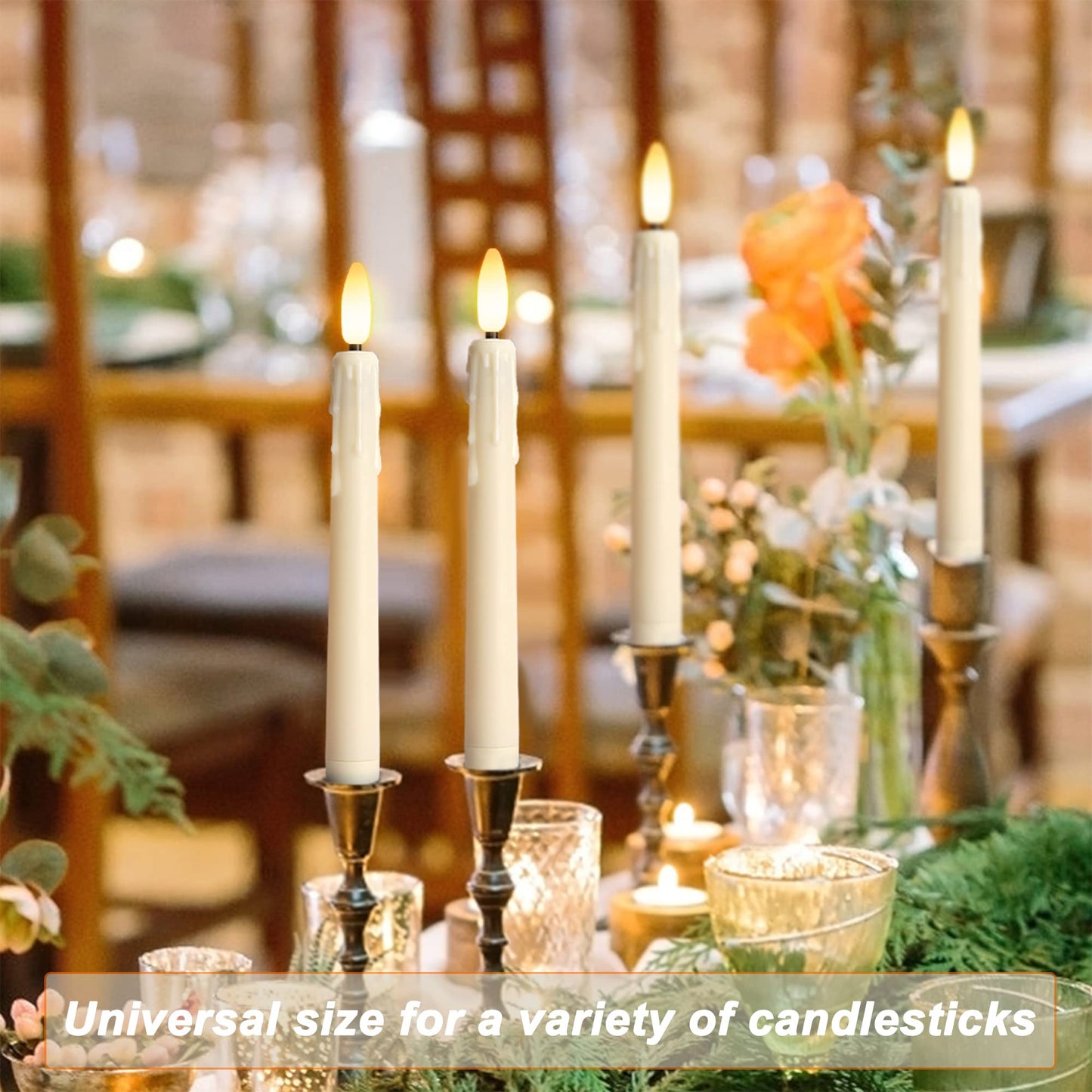 yunsheng Battery Operated LED Window Candles with Remote Timer, 8 Inches Ivory Flameless Taper Flickering Candles, Removable Black Candlesticks and Suction Cups, Holiday, Home Decor, 6 Pack