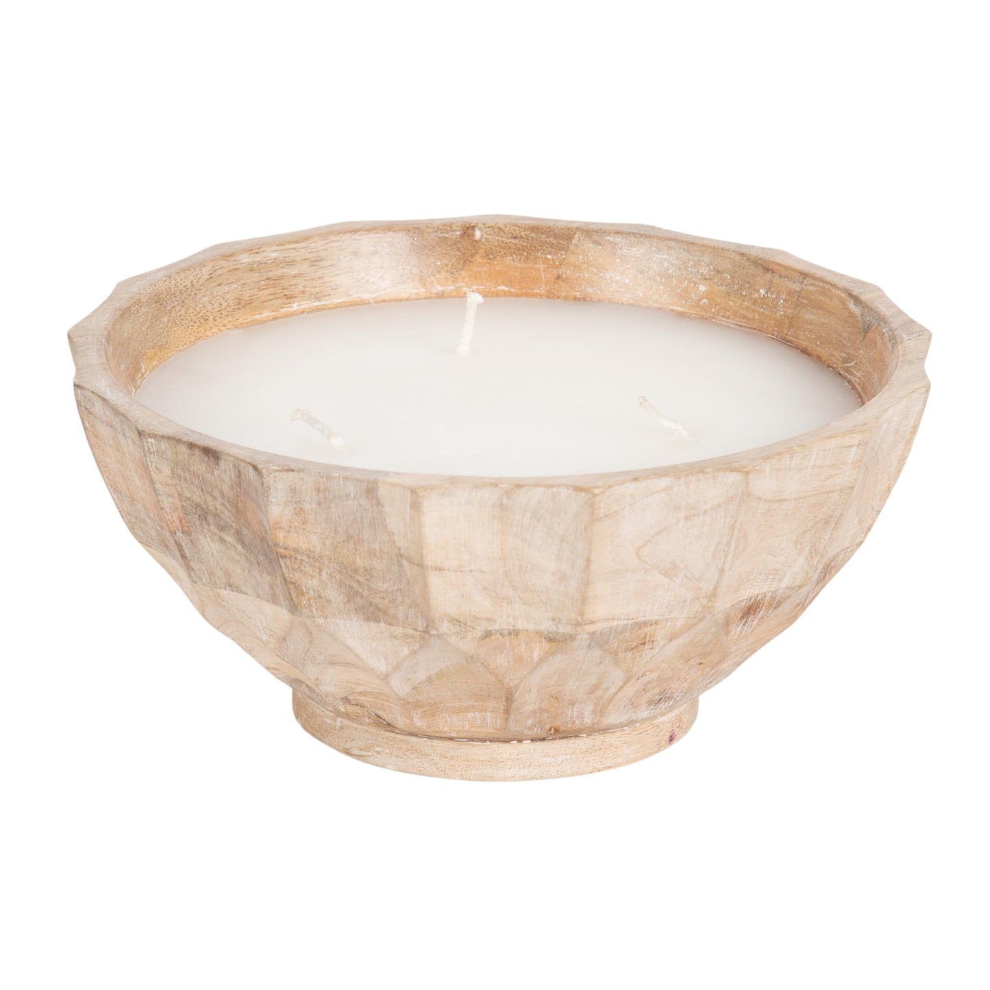 Kate and Laurel Plete Round Pleated Wood Candle Bowl, 8 Inch Diameter, Light Natural, Modern Scalloped Three-Wick Unscented Candle with Decorative Bowl for Living Room Decor