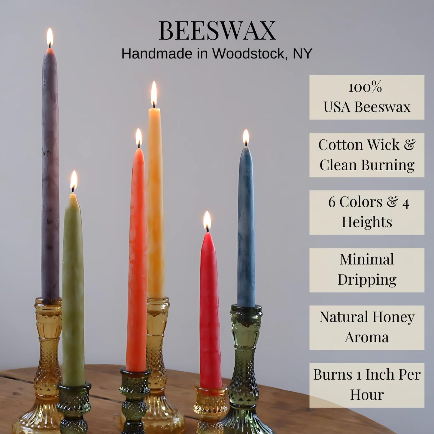 Candlestock Beeswax Taper Candles – Standard 7/8" Diameter, Pure 100% Natural USA Beeswax, Cotton Wick, Dripless, Long-Burning, Handmade in Woodstock, NY- 12 Inches - 1 Pair (2 Candles) - Plum Purple
