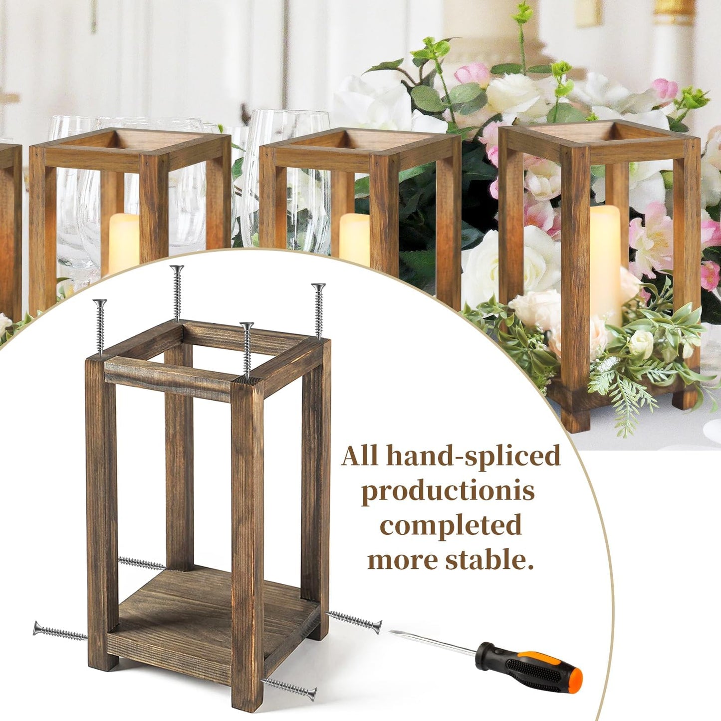 4 Pcs Wooden Lanterns Wedding Centerpiece for Tables, Farmhouse Candle Lantern, Perfect Centerpiece Table Decorations, Candle Holder Decorative for Wedding Party, Table Valentine Decor
