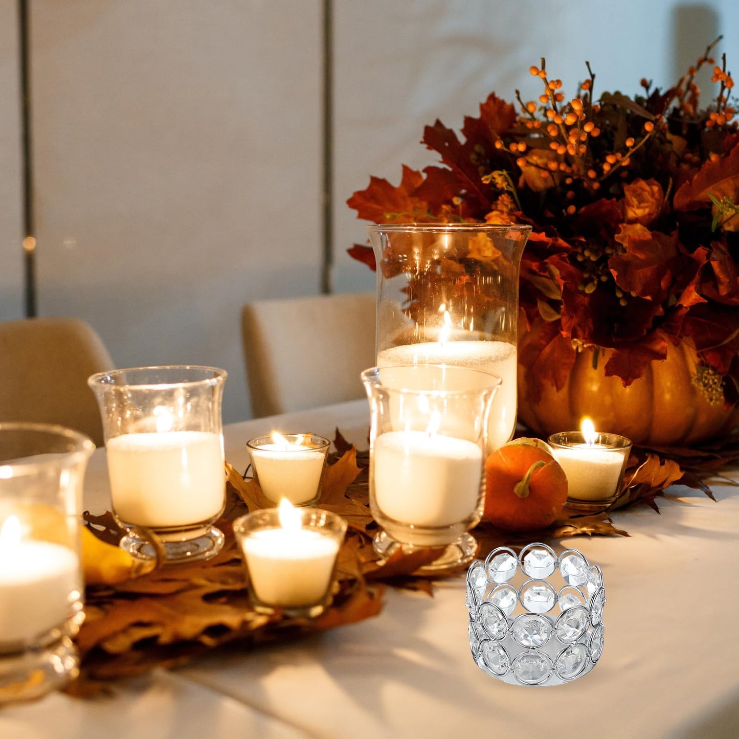 uxcell Glass Tea Light Candle Holder, Openwork Crystal Glass Votive Candle Holder for Desk Table Centerpiece, Wedding, Party, and Home Decor(Silver)