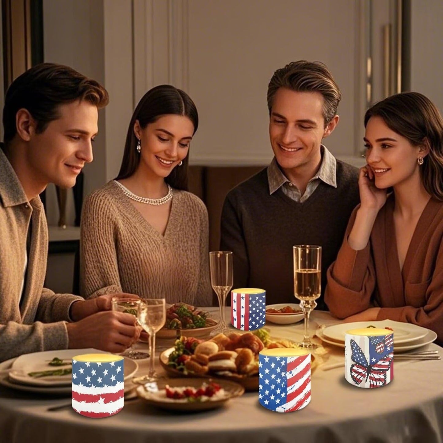 NETILGEN Novelty American Flag Theme 4 Pieces Flameless Candles with Remote Timer Battery Operated LED Flickering Candles for July 4th Patrotic Independence Day Decor