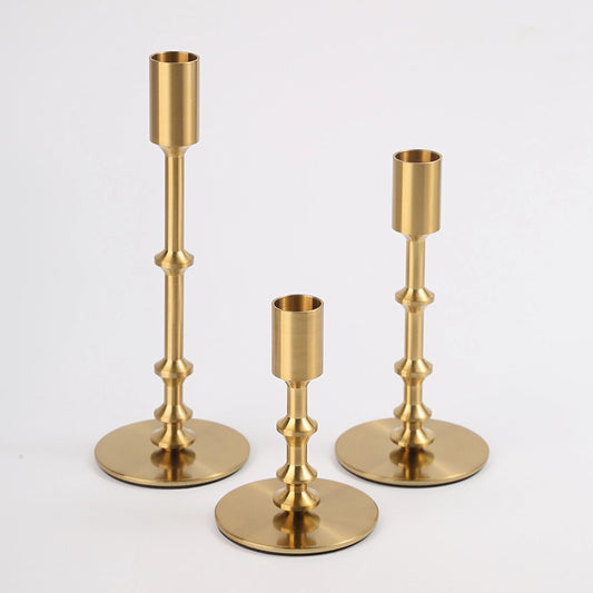 ALSOLIFE Gold Candle Holders,Modern Candle Stick Holders for Table Mantel Wedding Housewarming, Set of 3 Metal Brass Candlestick Holder