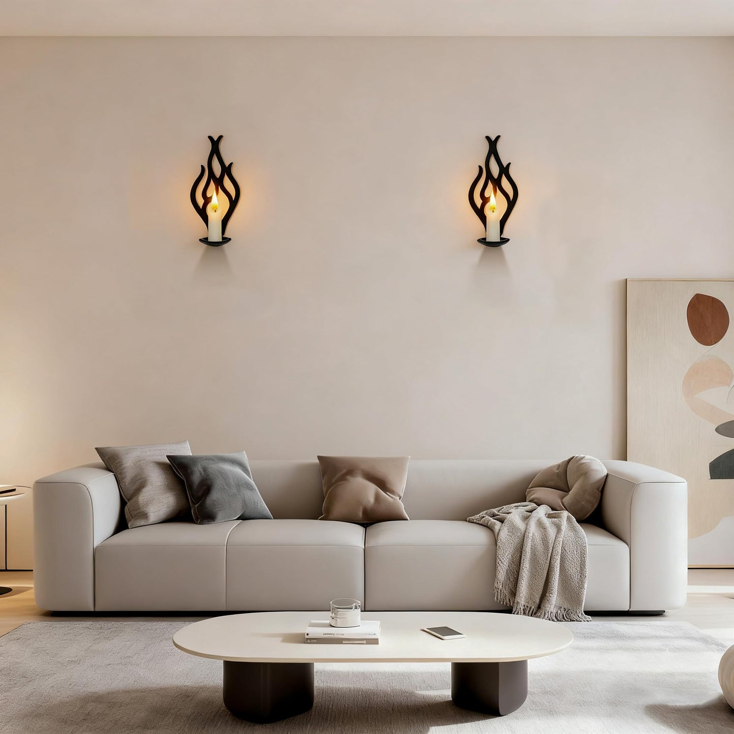 ZYIDBNG Wall Candle Sconces Set of 2, Modern Minimalist Metal Candle Holders for Pillar, Tealight, and LED Candles, Flame-Shaped Decorative Wall Decor for Living Room Dining Room (Black)