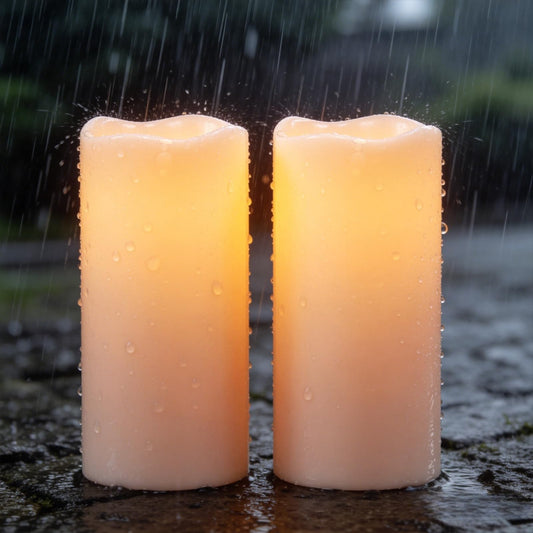 Wondise Solar Powered Candles IP65 Outdoor Waterproof Rechargeable LED Candles Battery Operated Dusk to Dawn Plastic for Camping Patio Porch Lanterns(2 Pack, 4" D x 8" H)
