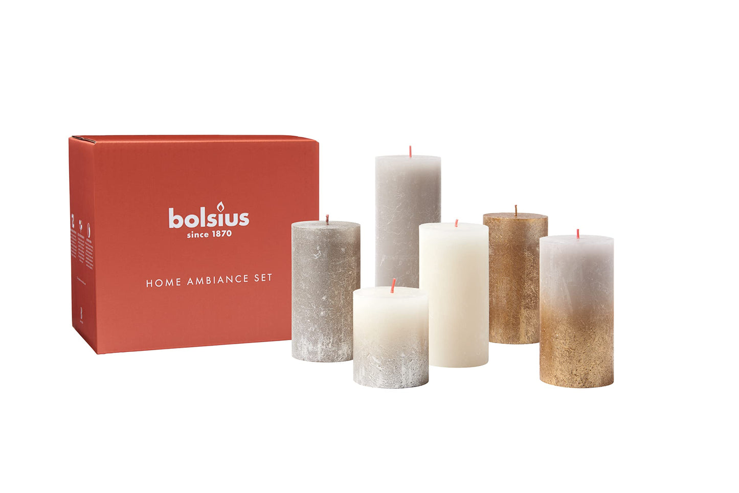 Bolsius Rustic Candle Gift Set - New Sparkle - Box of 6 Candles - Long Burning Time - Household Candle - Interior Decoration - Unscented - Smokeless - Includes Natural Vegan Wax - No Palm Oil
