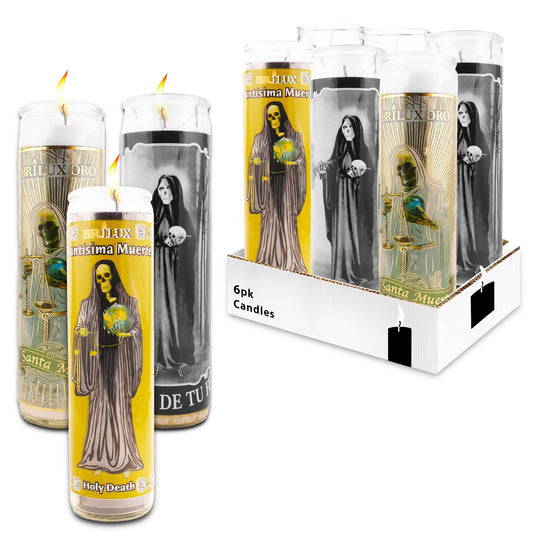 6 Pack Santa Muerte 8 Inch Black and White Religious Candles - 6 Holy Death Candles for Vigils, Prayers, Blessing Ceremonies, and More | Santa Muerte Veladoras Devocionales