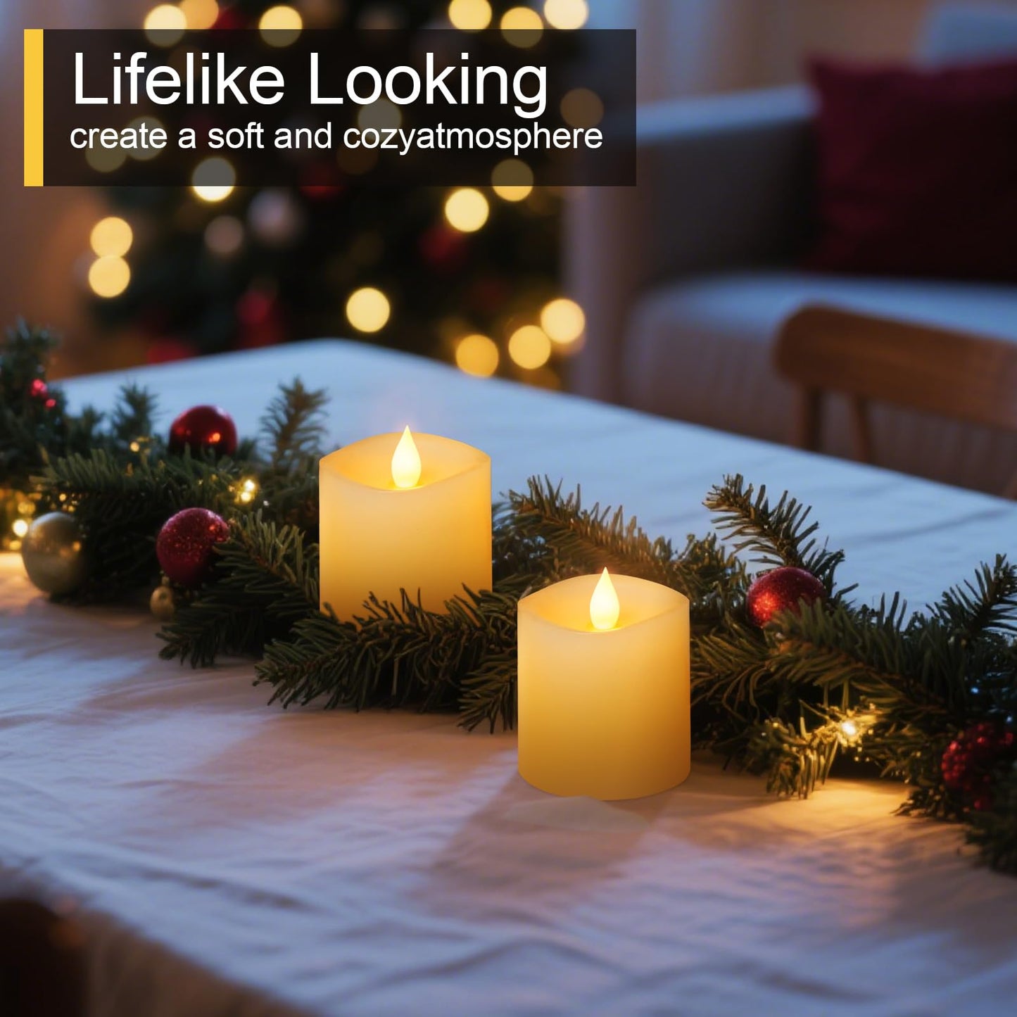 Genwelled Life Plus 3x3 Flameless Candles with Remote Set of 2, 3 inch Battery Candles Flickering with Timer, LED Pillar Candle for Indoor/Outdoor, Lvory White