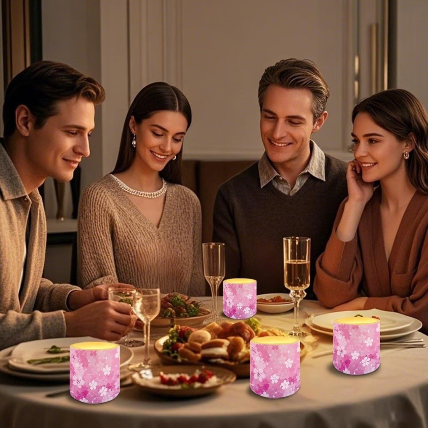 Cozeyat Pink Blossom Flameless Candles 4 Pack Battery Operated with Remote Control Timer LED Pillar Candles Waterproof for Indoor Outdoor
