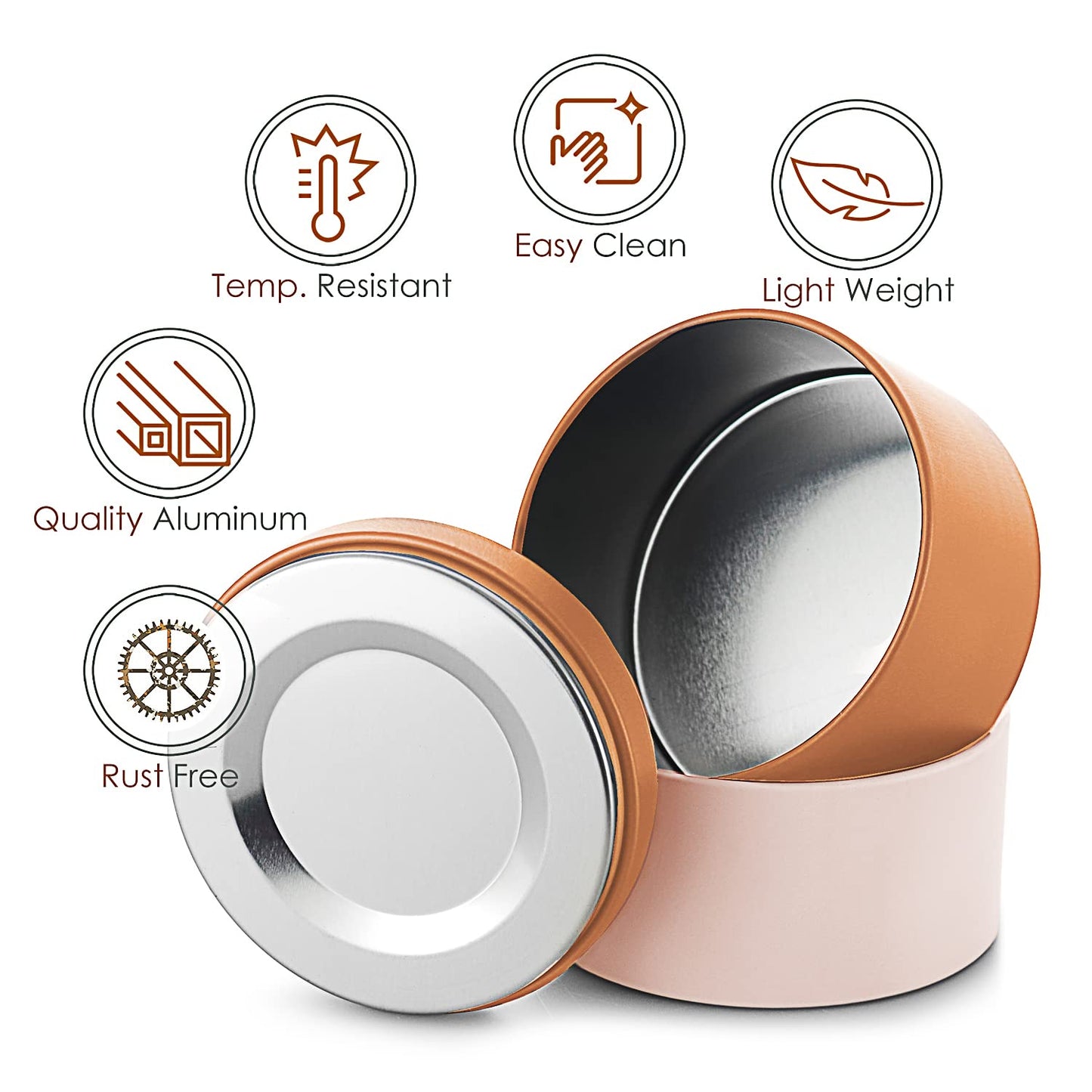Hearth & Harbor Tin Candle Jars for Making Candles - DIY Candle Containers with Lids - Metal Candle Jars - Bulk Tins Storage for Candle - (24 Pieces) - (8 Ounces) - Solid Peach and Copper