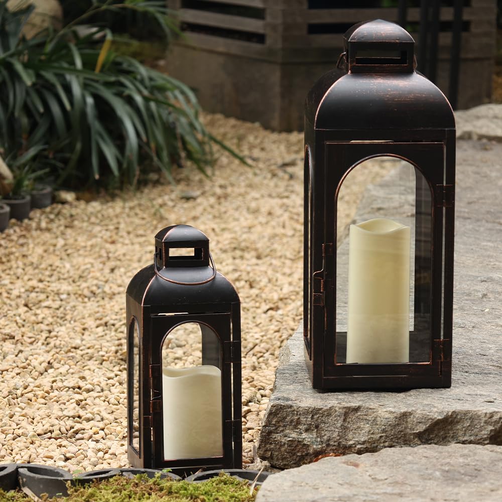 NEEDOMO Lanterns Decorative Indoor,Set of 2 Outdoor Lanterns for Porch, 20" Metal Frame Candle Holders Hanging Lights,with Glass, Spring, Fall, Christmas