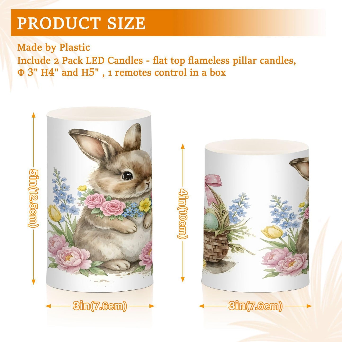 ALAZA Cute Watercolour Little Rabbit Easter Flickering Flameless Candles Battery Operated with Remote Timer,Tea Light Candles LED Pillar Votive Candles Set of 2 for Outdoor Indoor Decorations