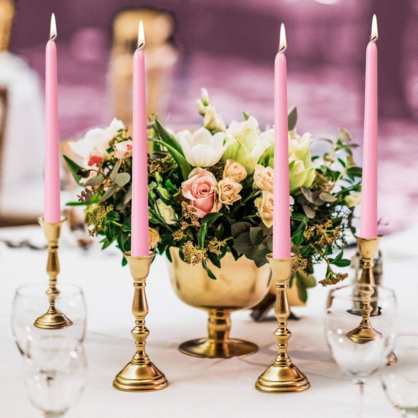 KONNI 0.87×10 Inch Pink Taper Candles, Unscented and Smokeless Tall Candlesticks, 10 Pack Tapered Candles with Cotton Wicks, Long Burning, Ideal for Weddings, Dinner Parties, and Home Décor
