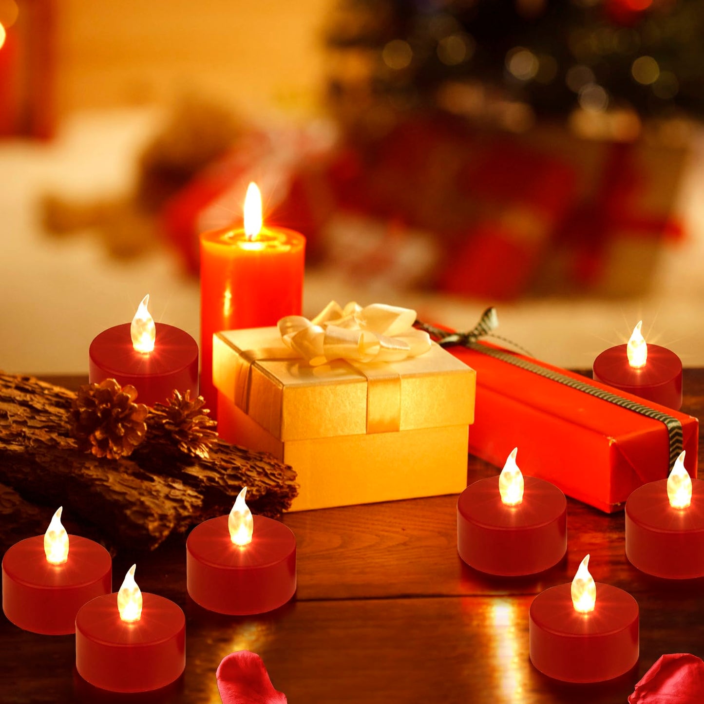 Biyanuo Tea Light, 100 Pack Flameless LED Tea Lights Candles Flickering red 200+ Hours Battery-Powered Tealight Candle. Ideal for Party, Wedding, Birthday, Gifts and Home Decoration (Red)