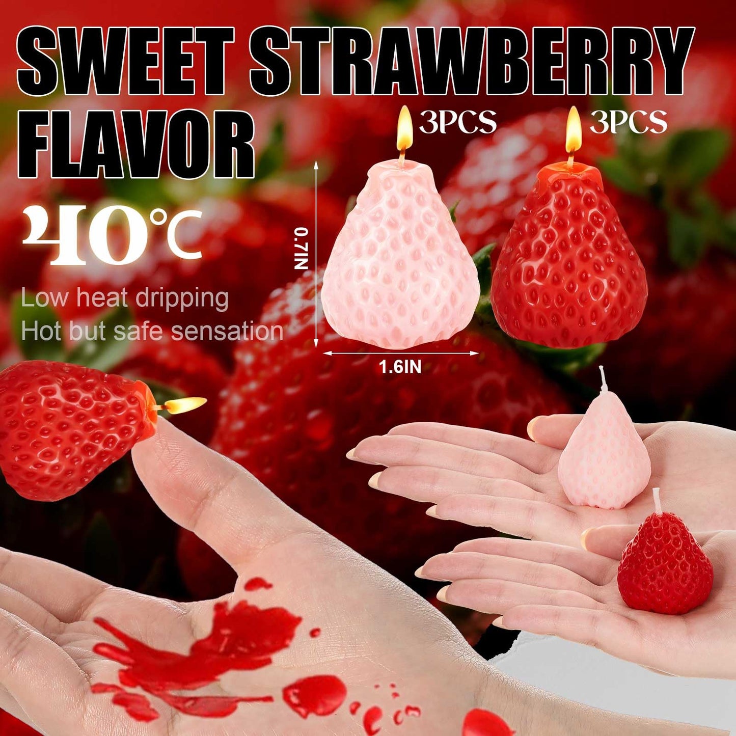 Tisancy 6 Pcs Low Temperature Candles, Strawberry Scented Valentine's Day Gifts Candles Body Safe Wax Low Heat Dripping Play for Valentine's Day Anniversaries, Home Decor(Red, Pink)